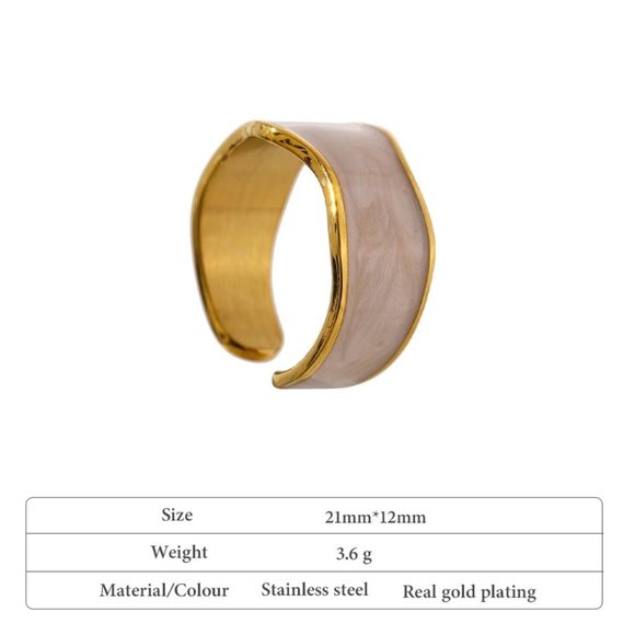 New 18K Gold Plated White Enamel Resizable Ring - Picture 7 of 9